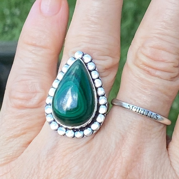 Large genuine Malachite ring .925 Sterling Silver size 7.5 - Picture 14 of 15